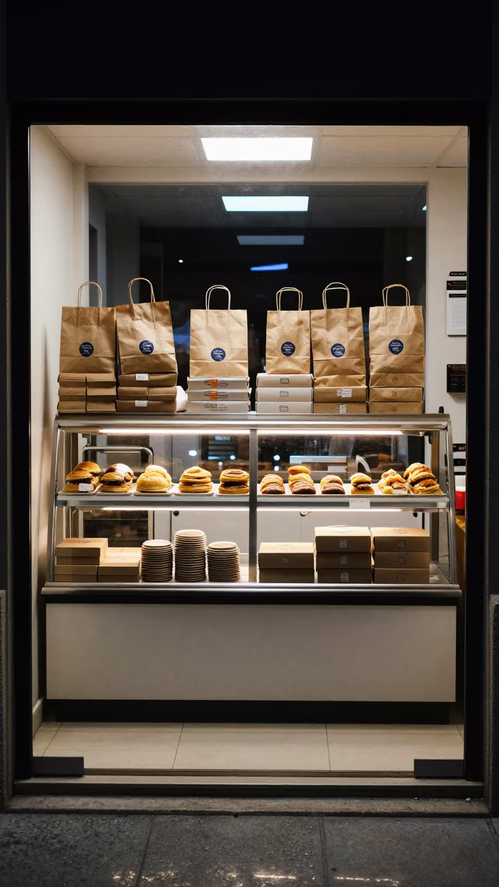 Valencia Bakery Station Pastry Boxes Before Opening in inside a storefront prepared for opening in Valencia