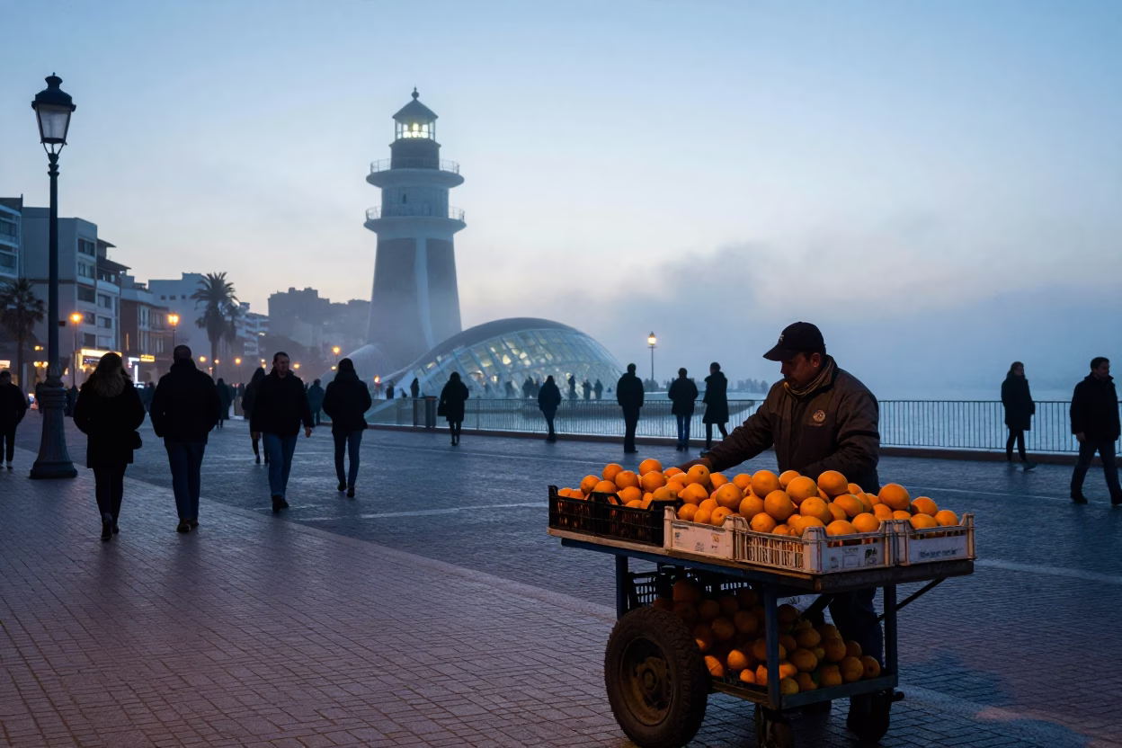 Valencia Dawn Light at Nautical Dawn Light in in Valencia, Spain