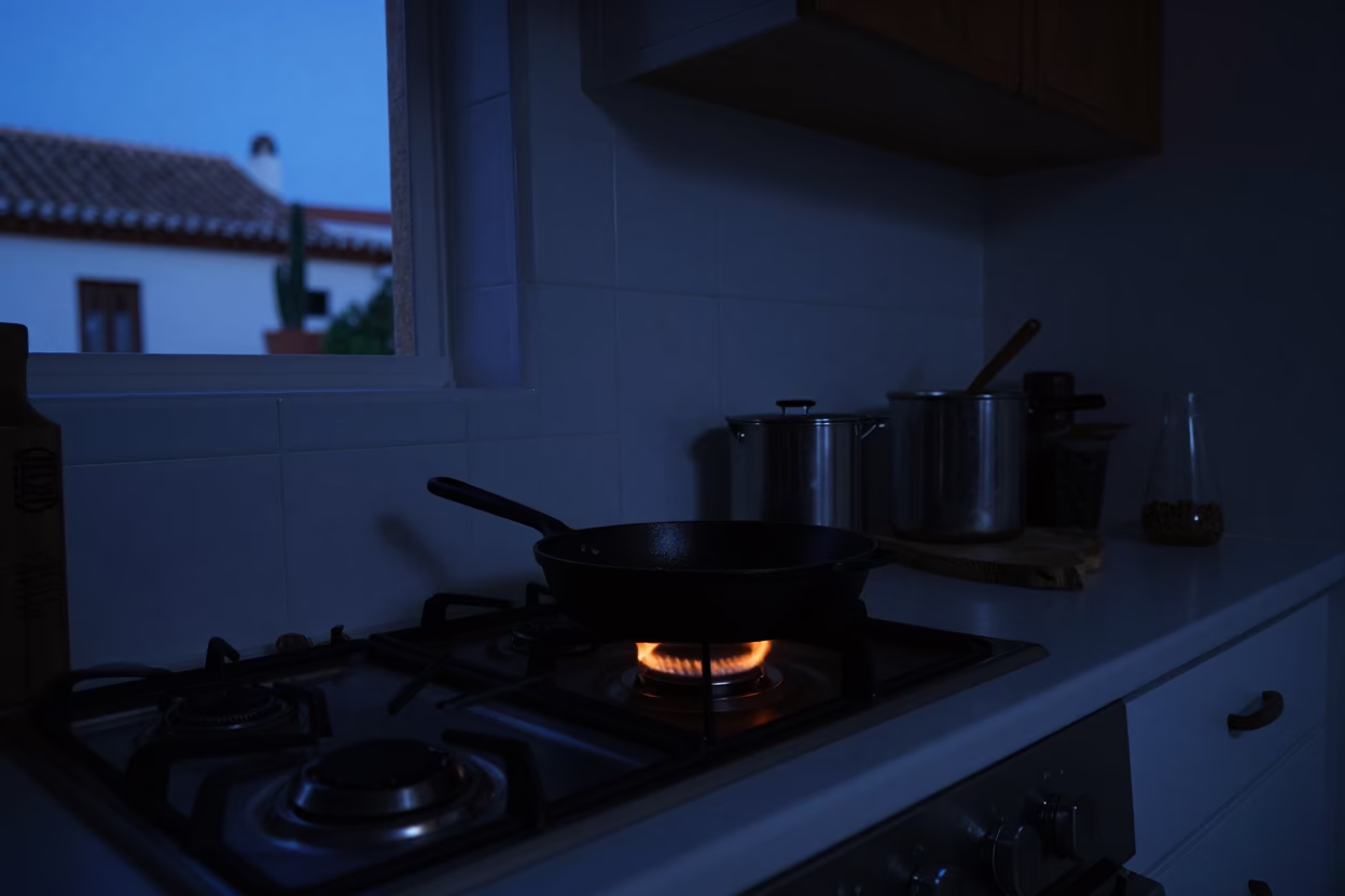 Valencia Kitchen Scene at The Predawn Darkness Light in in Valencia, Spain