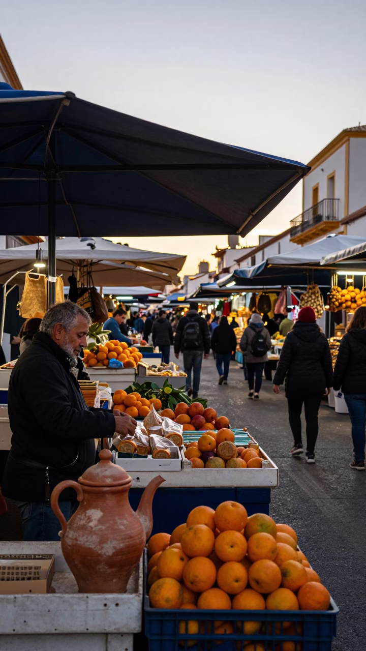 Valencia Market Scene at Nautical Dawn Light in in Valencia, Spain