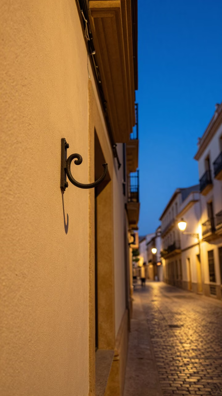 Valencia Spain Blue Hour Street Scene with Wall Hook and Urban Architecture in in Valencia, Spain