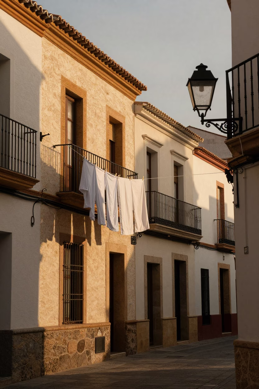 Valencia Spain Evening Street Scene with Hanging Laundry and Glass Pitcher in in Valencia, Spain