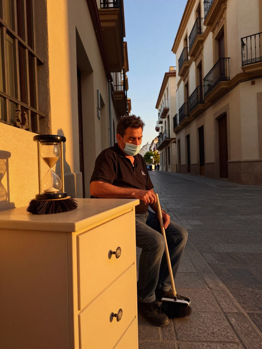 Valencia Spain Evening Street Scene with Hourglass and Scrub Brush in in Valencia, Spain