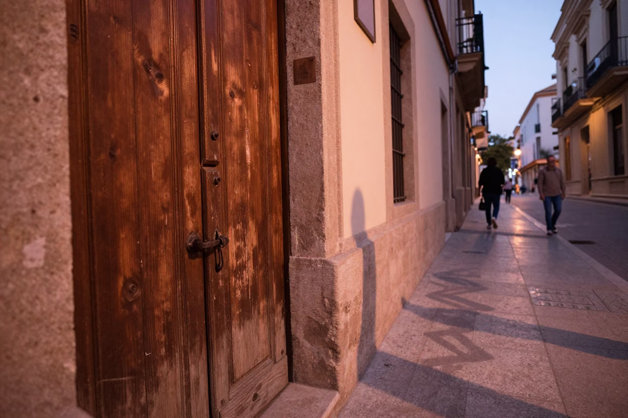 Valencia Spain Evening Street Scene with Latch and Wicker Shadow in in Valencia, Spain