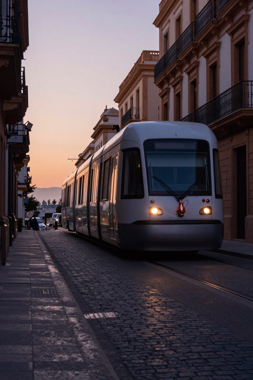 Valencia Spain Nautical Dawn Monorail Street Scene with Copper Cezve in in Valencia, Spain