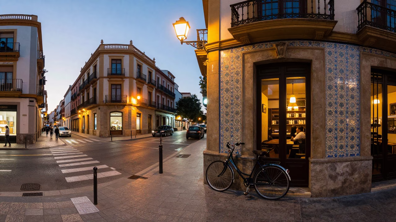 Valencia Spain Street Scene at Dusk with Bicycle and Local Activity in in Valencia, Spain