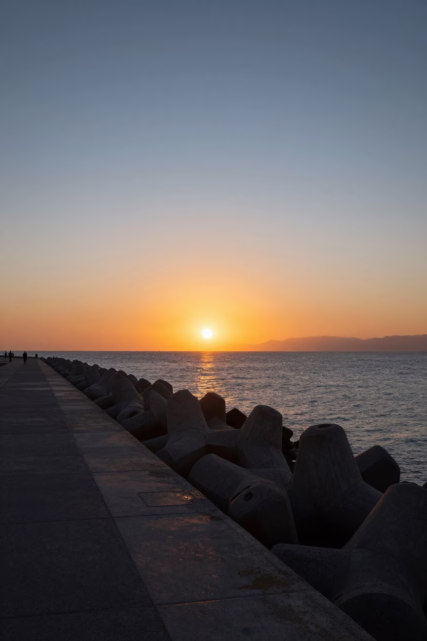 Valencia Spain Sunset Harbor Breakwater Blue Hour Sky Evening Scene in in Valencia, Spain