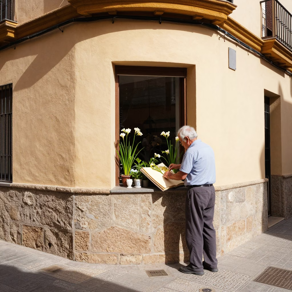 Valencia Street Corner at Bright Midmorning Light in in Valencia, Spain