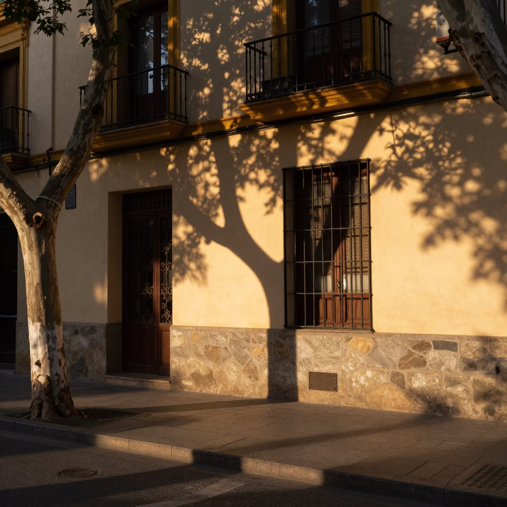 Valencia Street Scene at The Early Evening Light in in Valencia, Spain