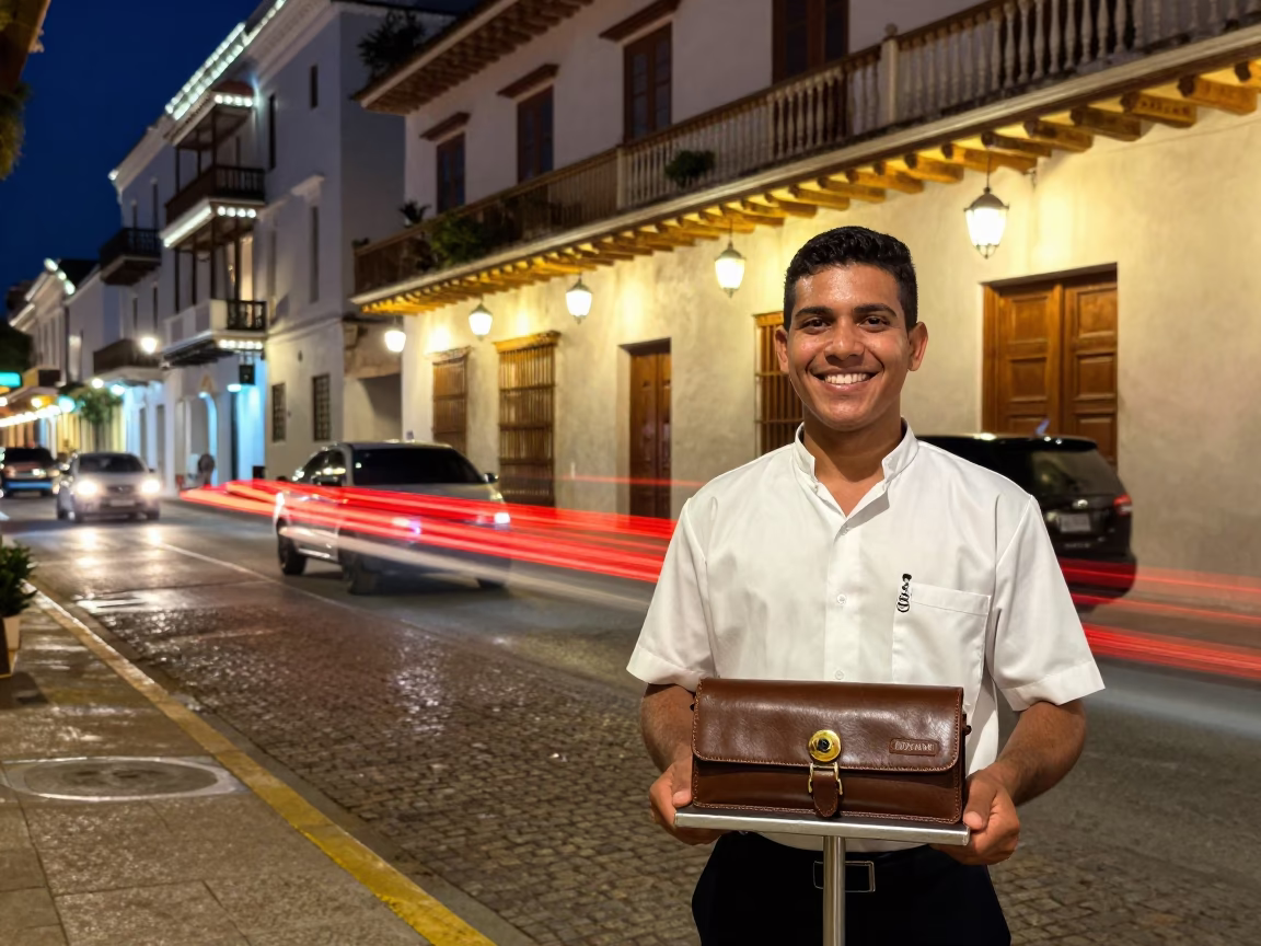 Valet Stand in Cartagena at Late At Night Light in in Cartagena, Colombia