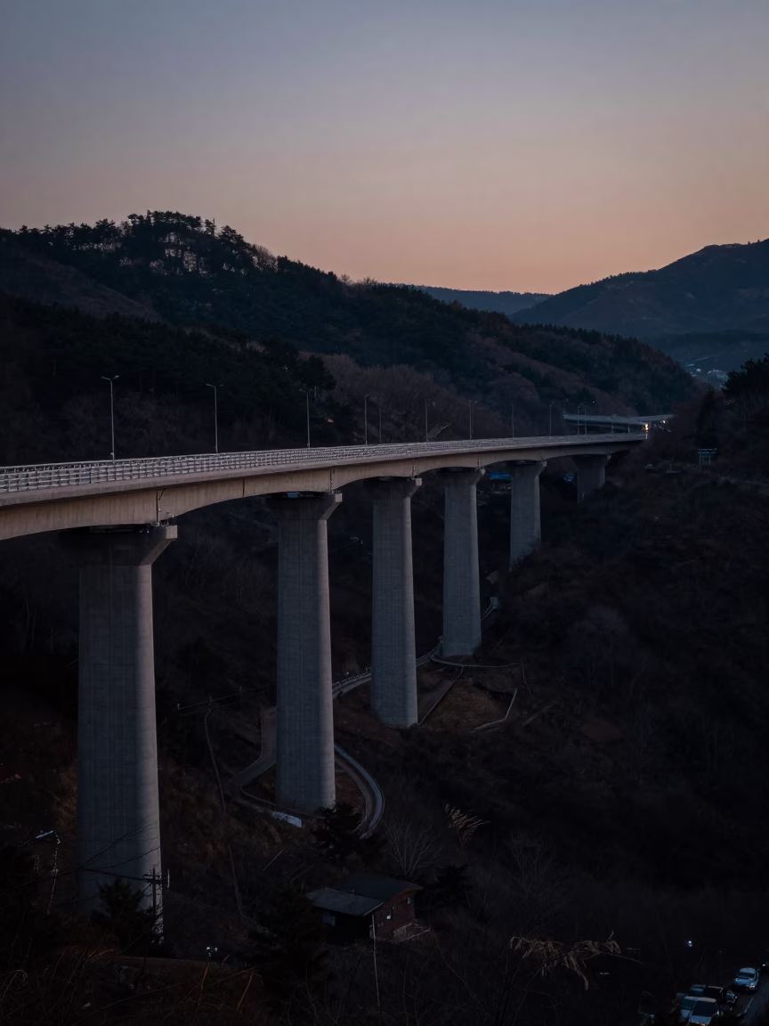 Valley Floor in Busan at The Predawn Darkness Light in in Busan, South Korea