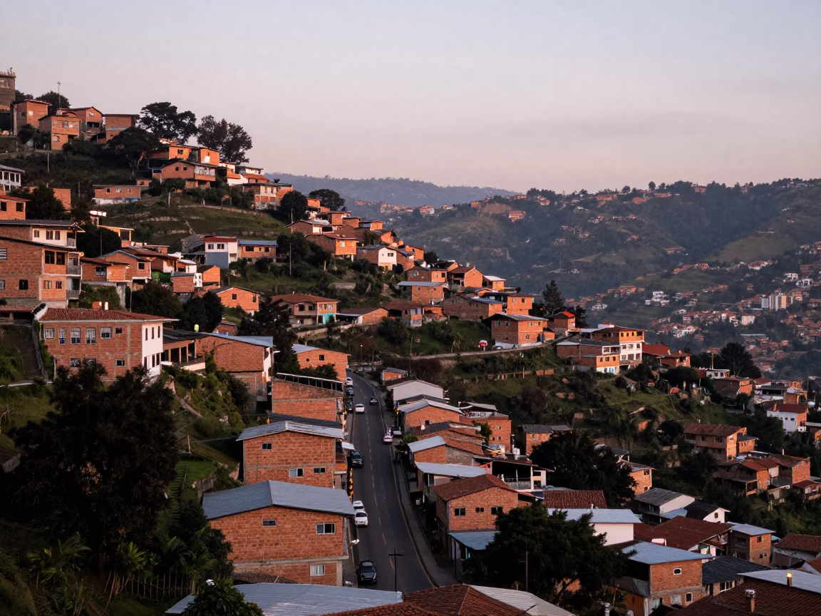 Valley Road in Medellin at Nautical Dawn Light in in Medellin, Colombia