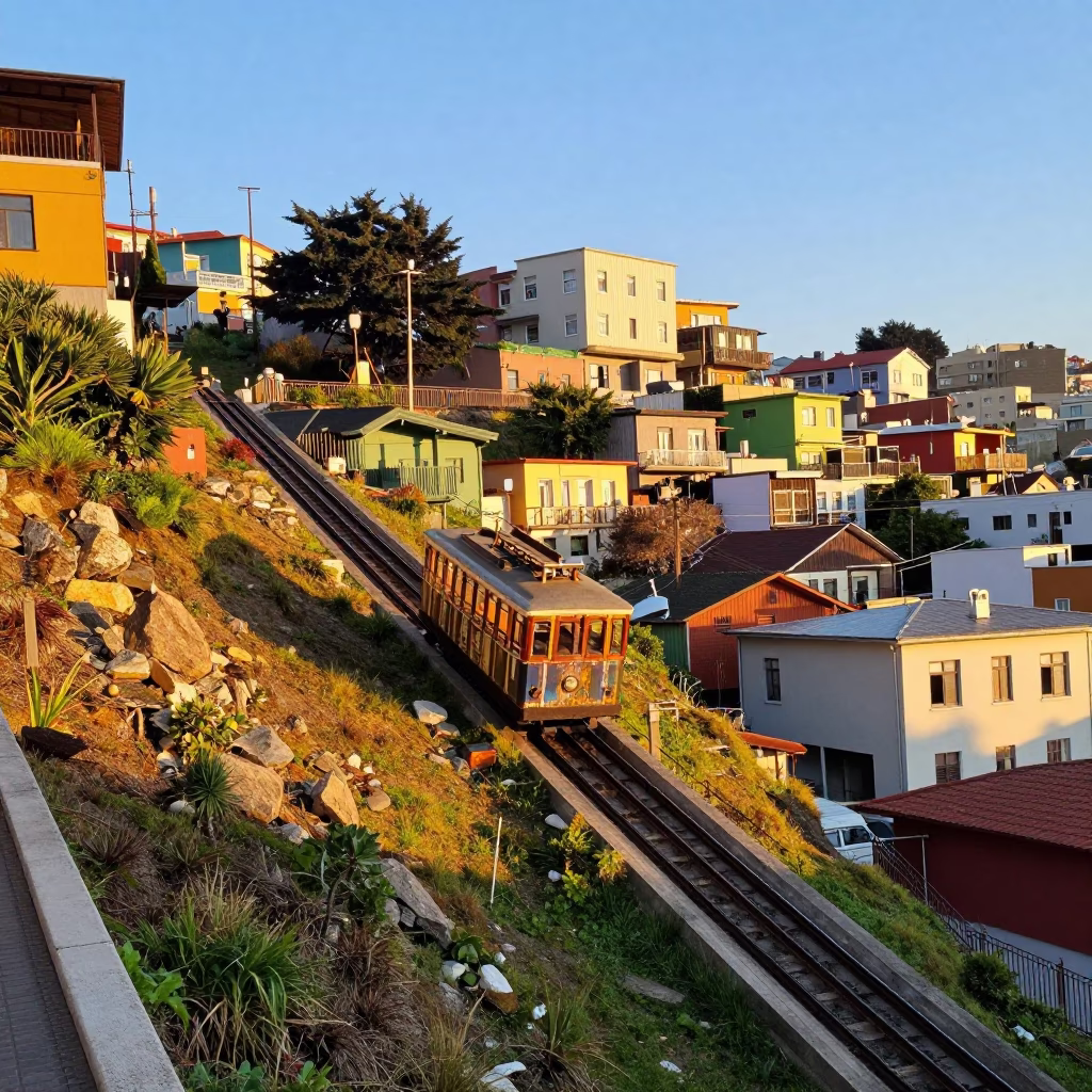 Valparaiso Afternoon Light at Clear Late-afternoon Light in in Valparaiso, Chile