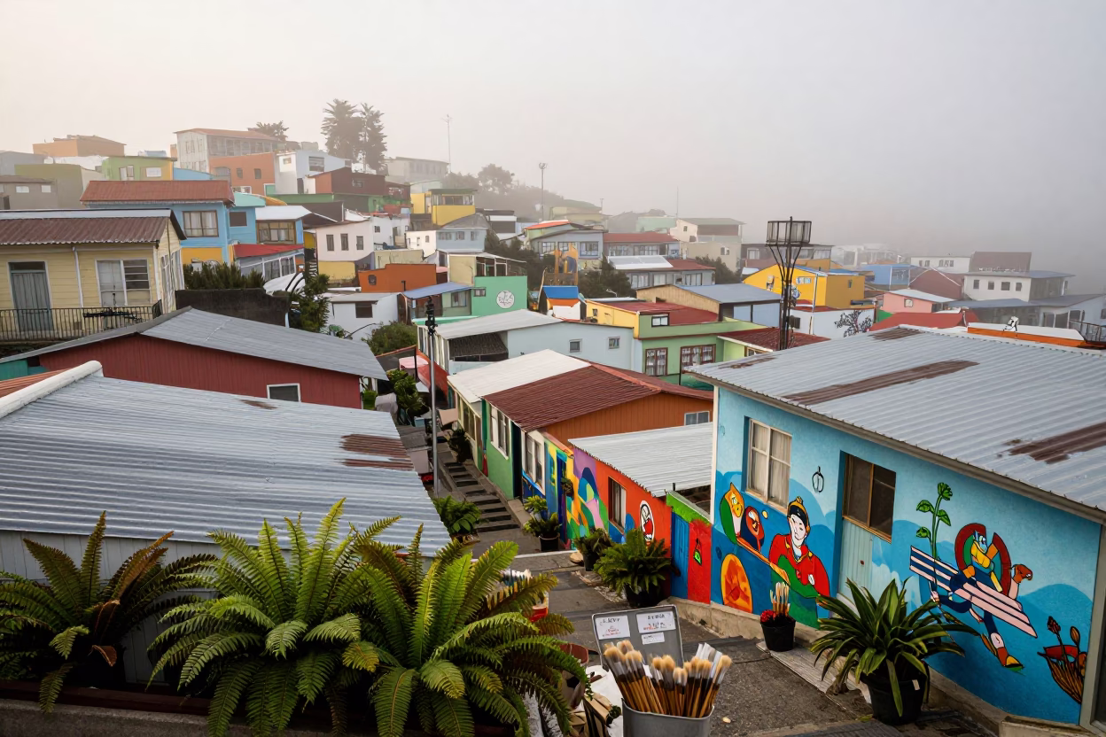 Valparaiso Brushes at Dawn Light in in Valparaiso, Chile