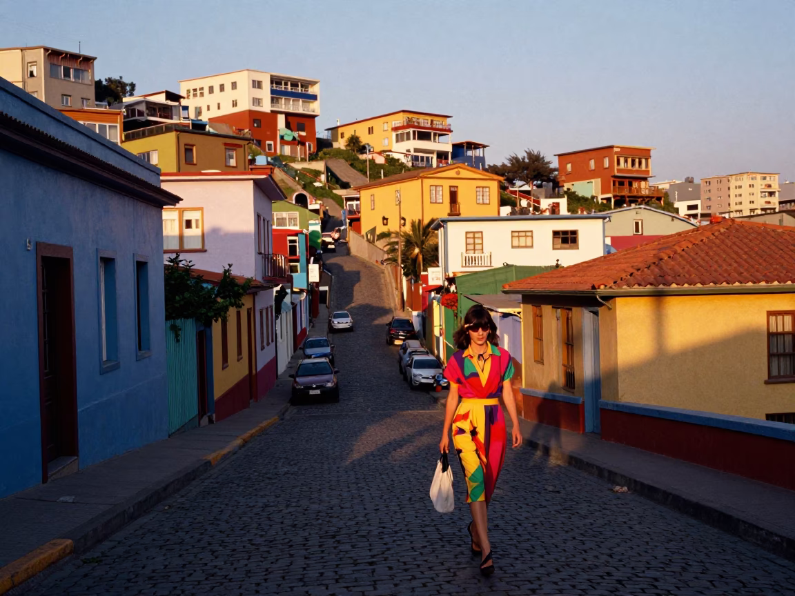 Valparaiso Chile Nautical Dawn High Fashion Street Scene Colorful Architecture in in Valparaiso, Chile