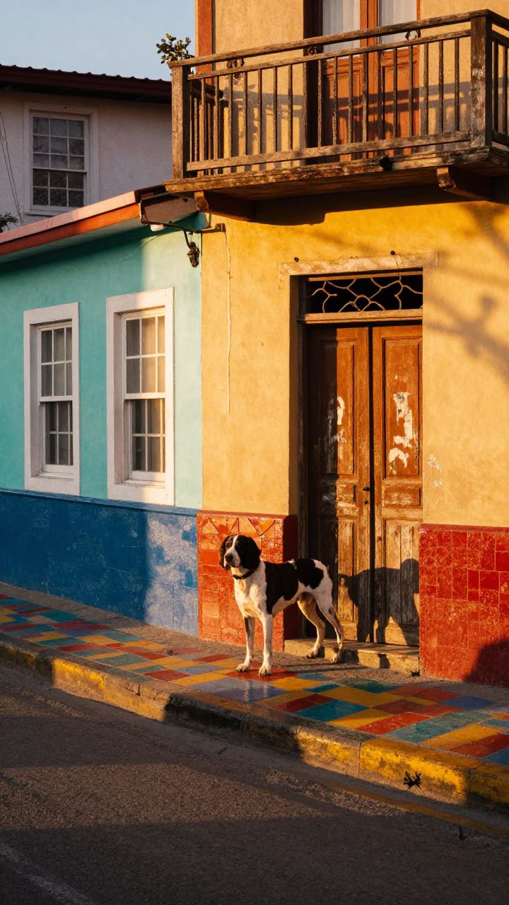 Valparaiso Chile Street Scene Honeyed Evening Light Colorful 1970s Vibe in in Valparaiso, Chile