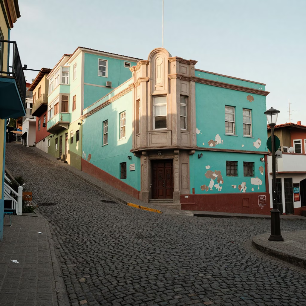 Valparaiso Cobblestone Street at The Early Afternoon Light in in Valparaiso, Chile