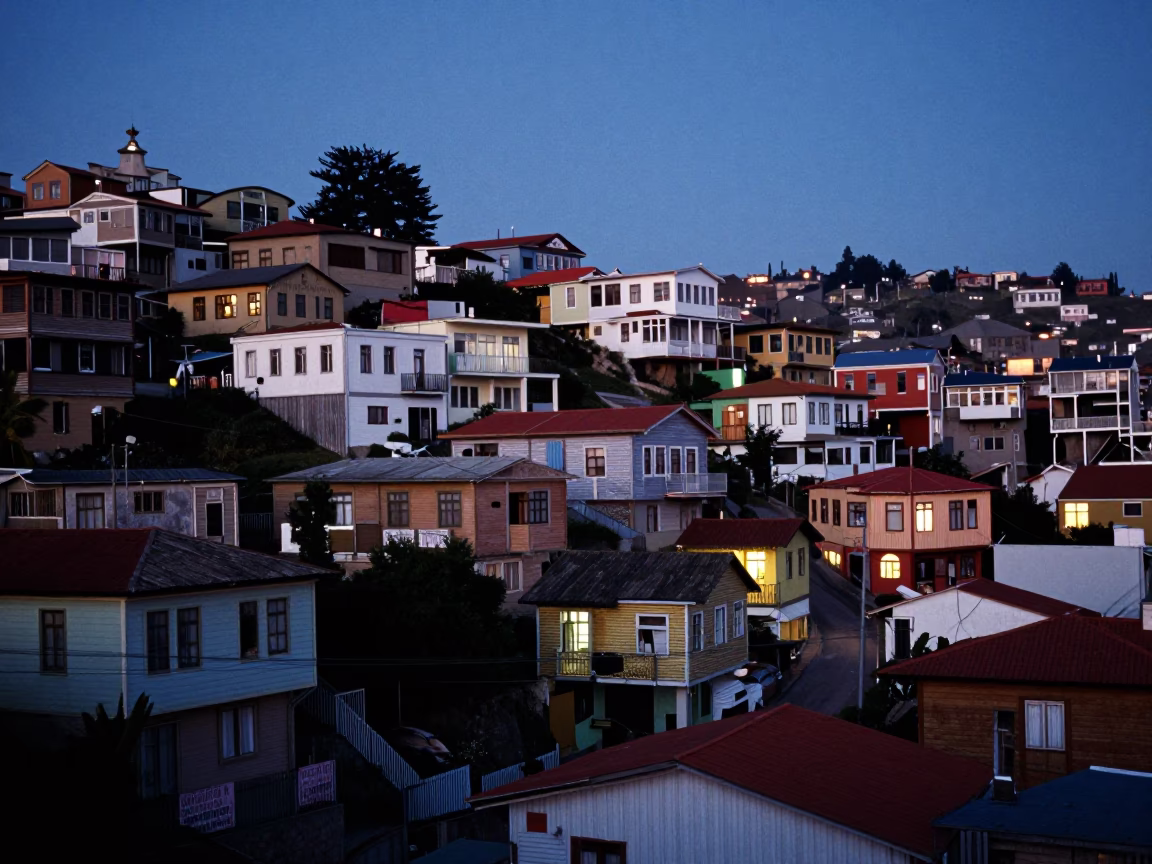 Valparaiso Dawn Light at The Still Hours Before Dawn Light in in Valparaiso, Chile