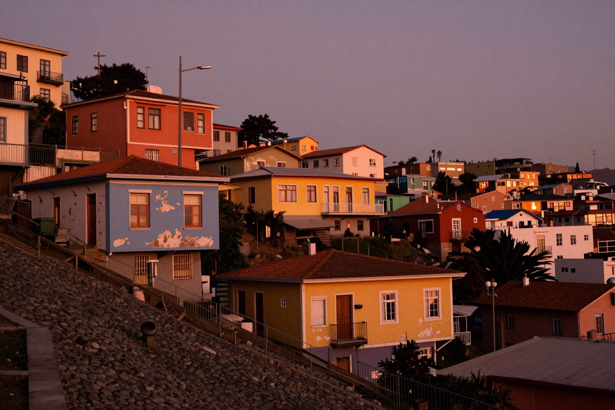 Valparaiso Dusk Light at Copper-toned Light Before Dusk in in Valparaiso, Chile