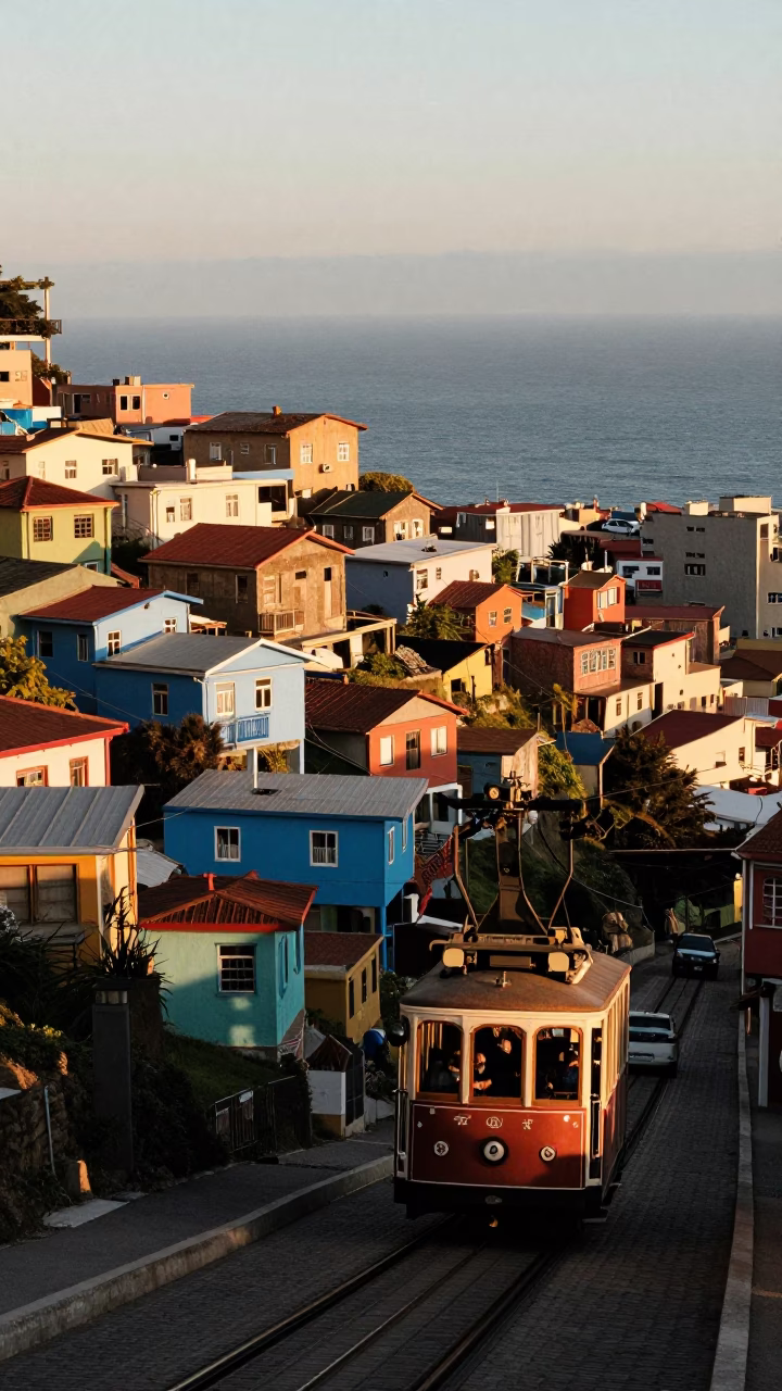 Valparaiso Hillside Neighborhoods And Cable Car in in Valparaiso, Chile