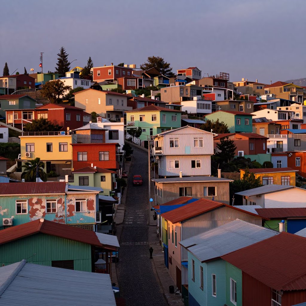 Valparaiso Houses at The Early Evening Light in in Valparaiso, Chile