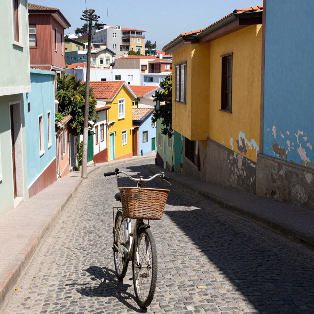 Valparaiso Street Scene at Afternoon Light in in Valparaiso, Chile