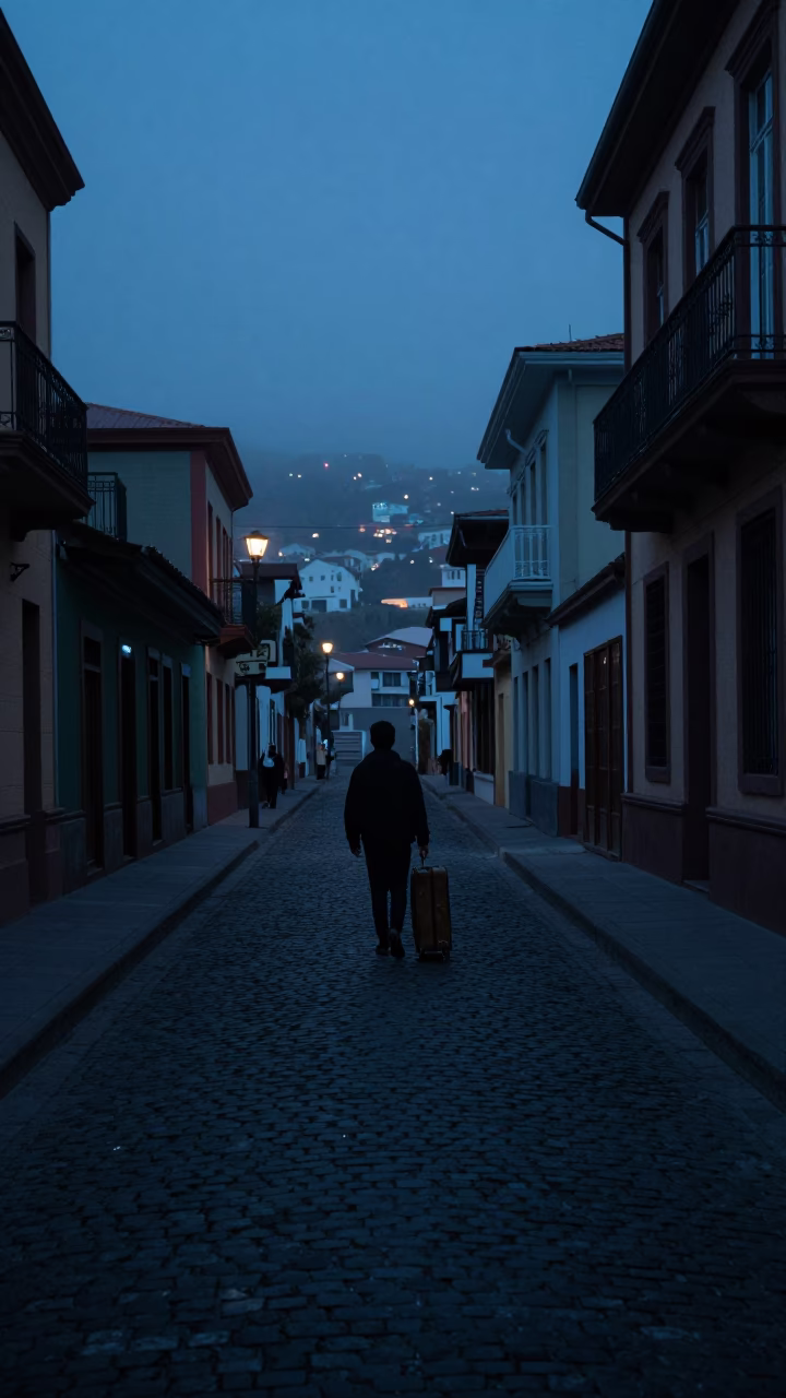 Valparaiso Street Scene at The Predawn Darkness Light in in Valparaiso, Chile