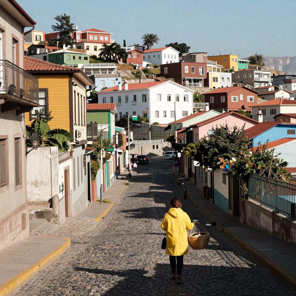 Valparaiso Streets at Bright Midmorning Light in in Valparaiso, Chile