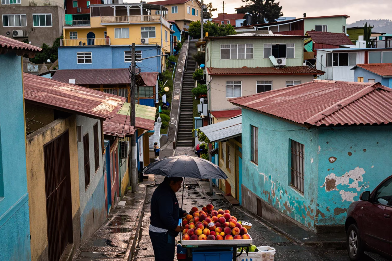 Valparaiso Vendor at First Light in in Valparaiso, Chile
