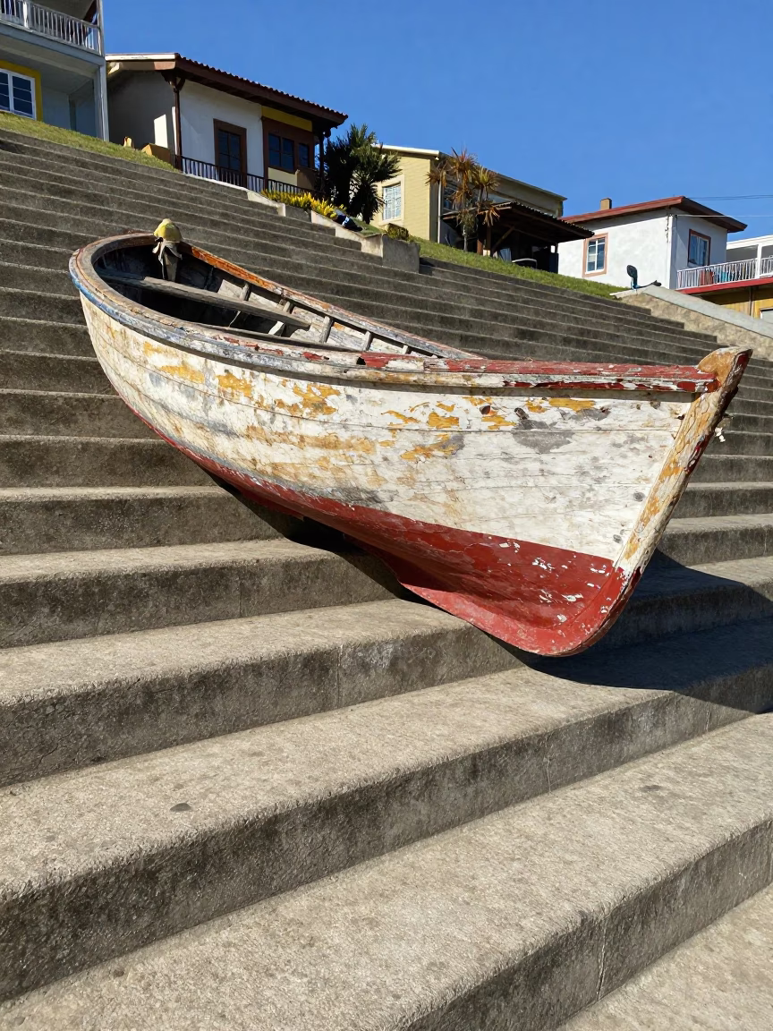 Valparaiso Wooden Fishing Skiff in in Valparaiso, Chile