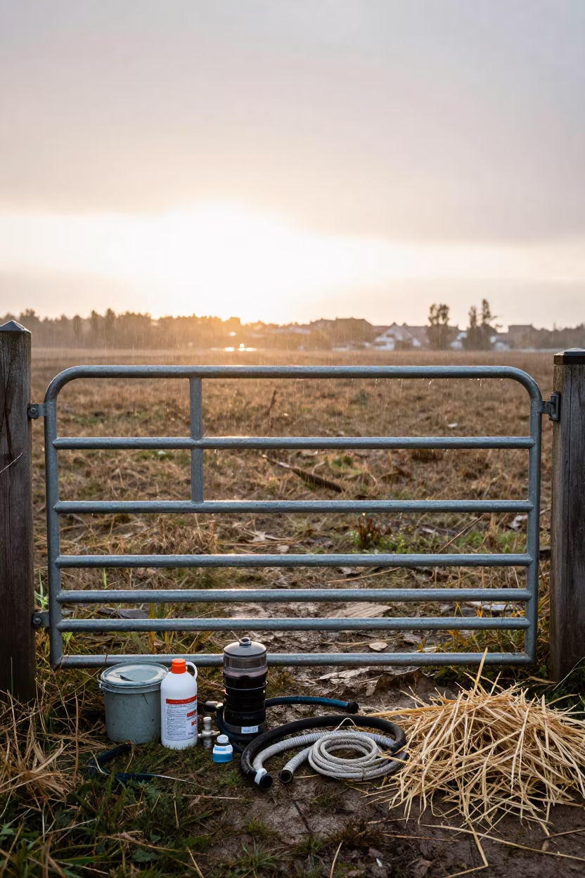 Valve Repair Kit Beside Lithuanian Pasture Gate in beside a pasture gate in Lithuania