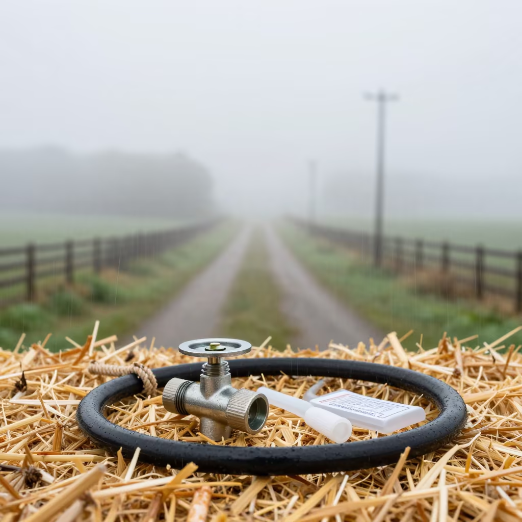 Valve Repair Kit on Rainy Feedlot Lane in along a feedlot lane in Delaware