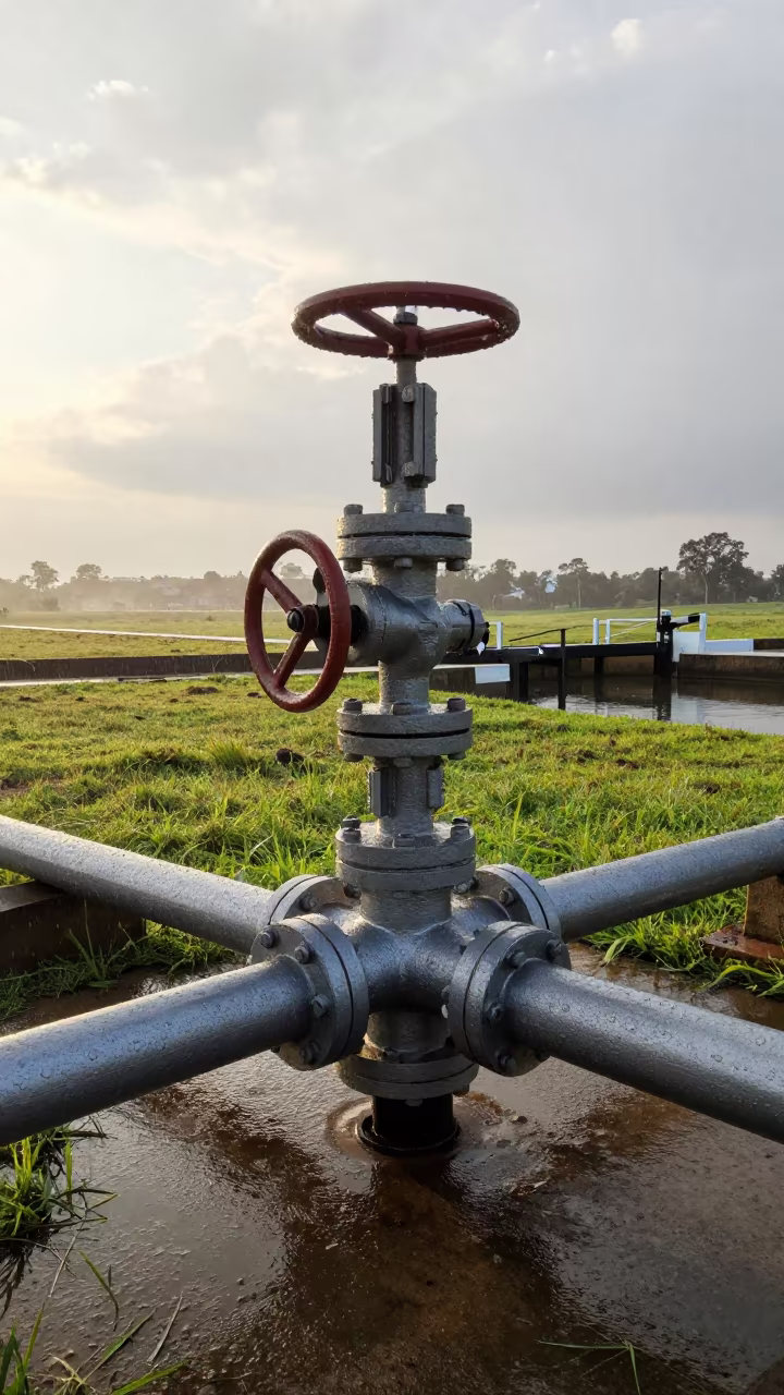 Valve Station Near Canal Lock Monsoon Light in at a canal lock chamber near Nairobi