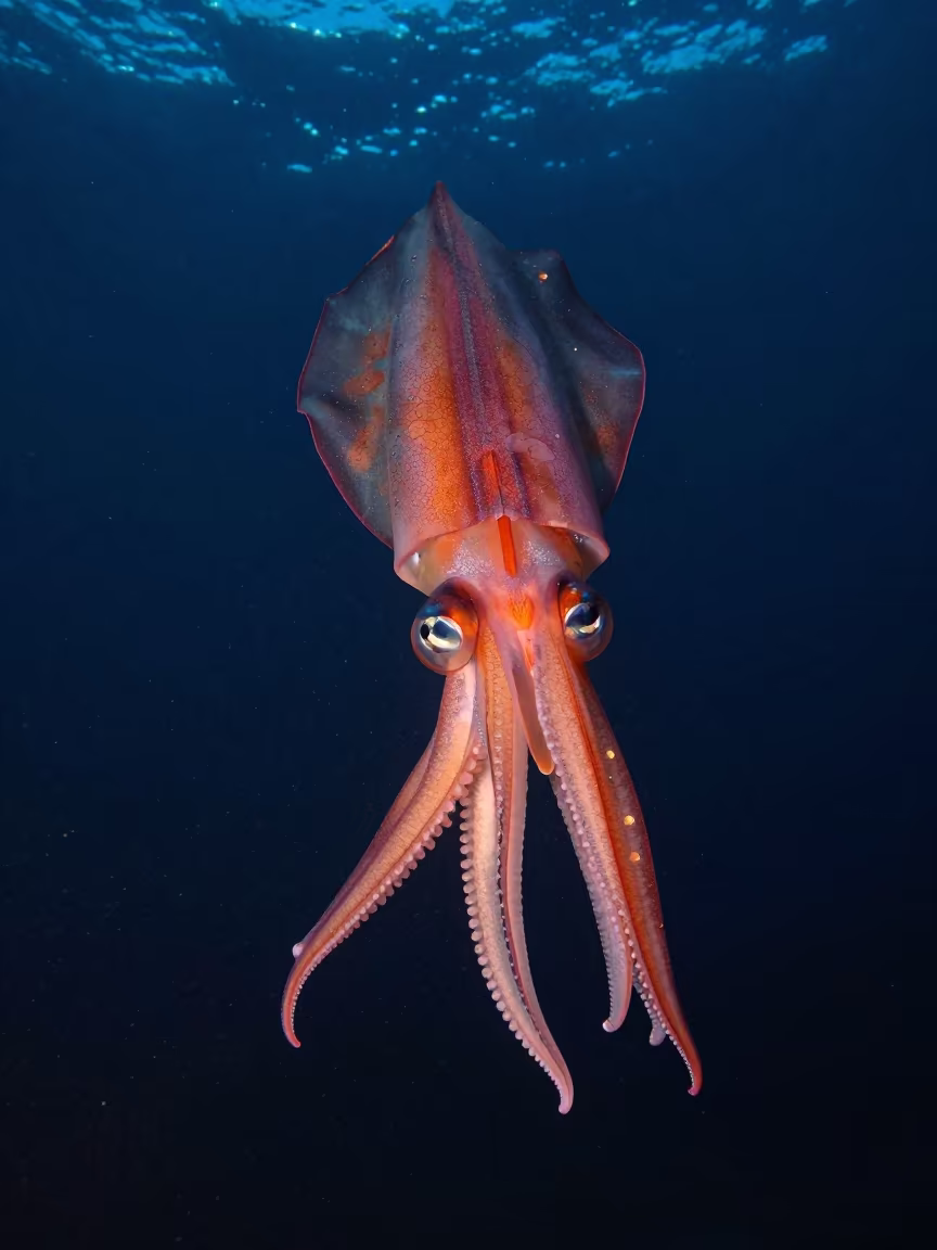 Vampire Squid Drifting in Norwegian Polar Night Waters in in Norway