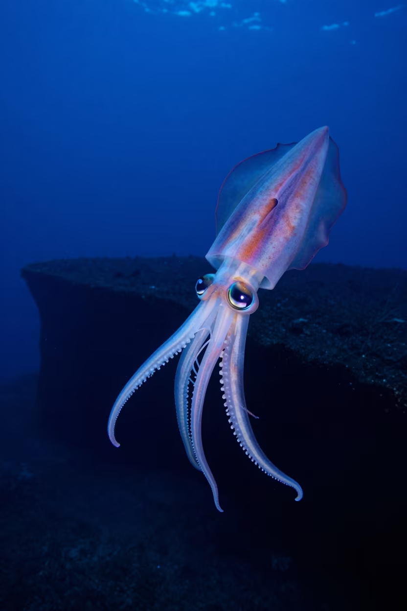 Vampire Squid Drifts Beside Volcanic Drop-Off in beside a volcanic drop-off near Marseille