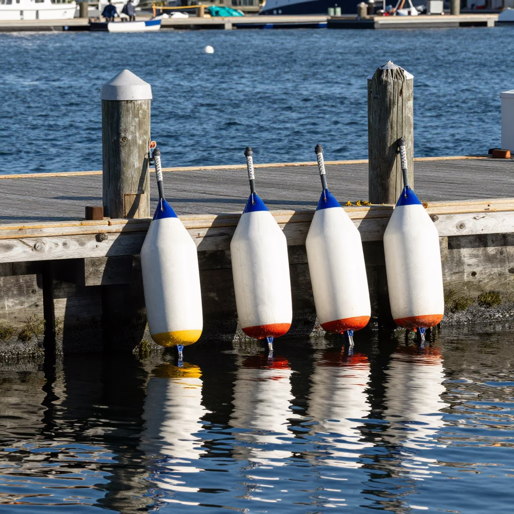 Vancouver BC Fishing Floats on Harbour Dock Under Flat Noon Light in in Vancouver, British Columbia, Canada
