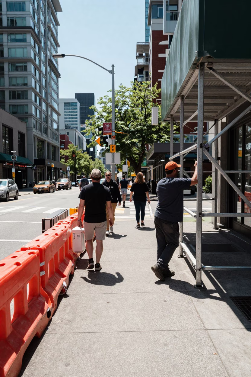 Vancouver British Columbia Midday Street Scene with Hardware and Daily Life in in Vancouver, British Columbia, Canada