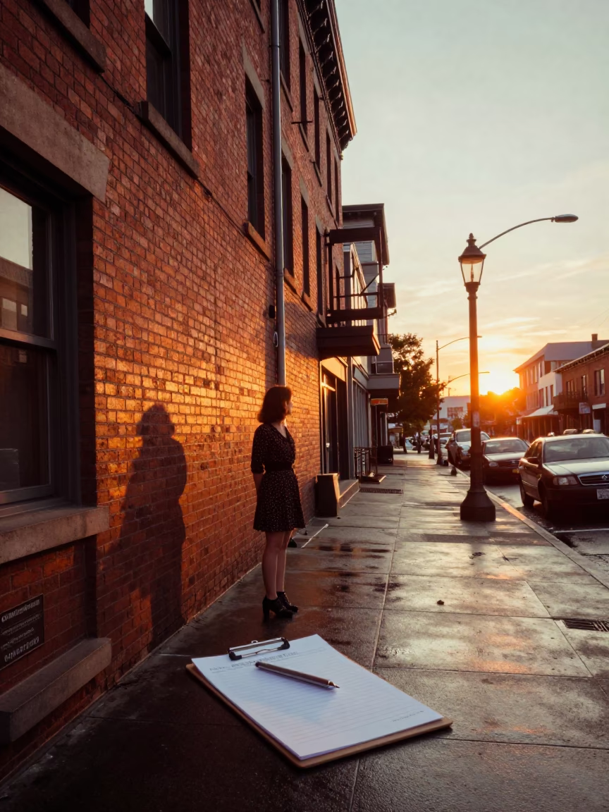 Vancouver British Columbia Sunset Street Scene with Clipboard and Letter Opener Details in in Vancouver, British Columbia, Canada