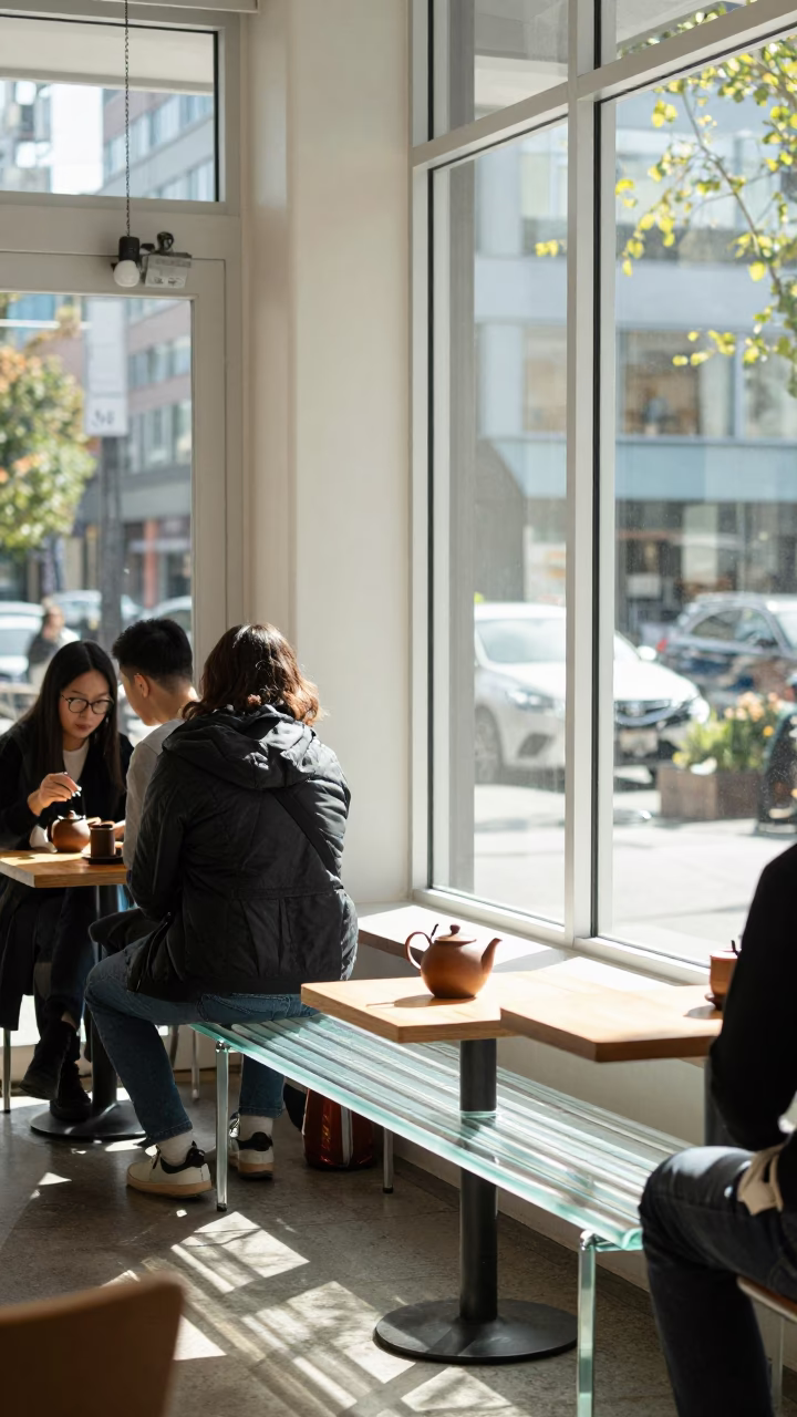 Vancouver Cafe Interior at Bright Midmorning Light in in Vancouver, British Columbia, Canada