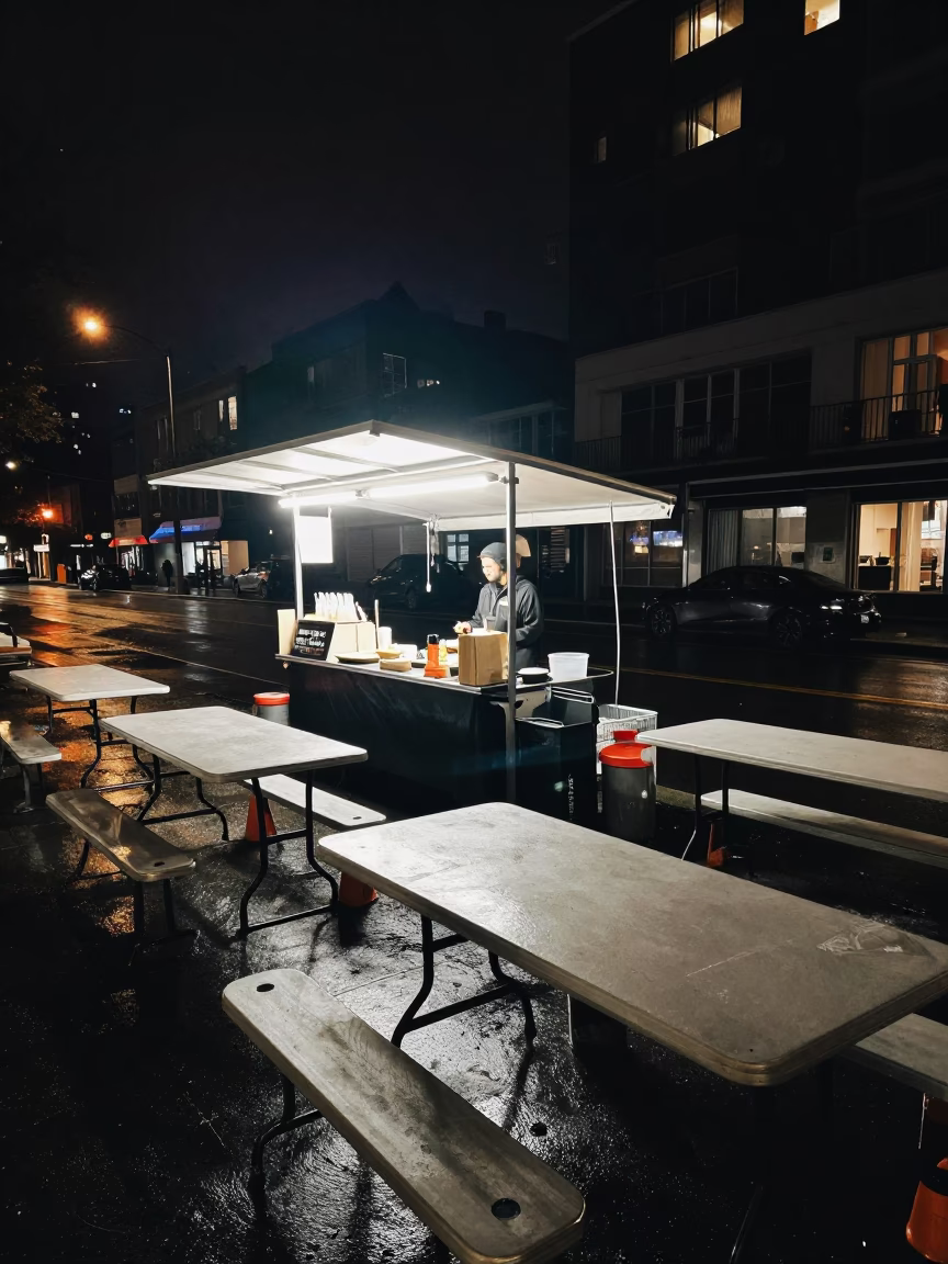 Vancouver Food Service at Deep In The Night Light in in Vancouver, British Columbia, Canada