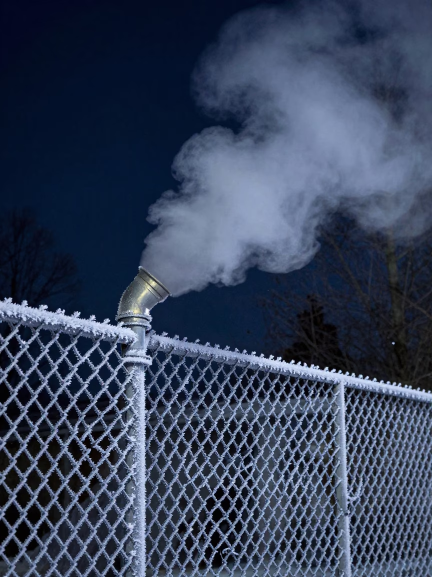 Vancouver Frost-Coated Fencing at The Deepest Night Sky Light in in Vancouver, British Columbia, Canada