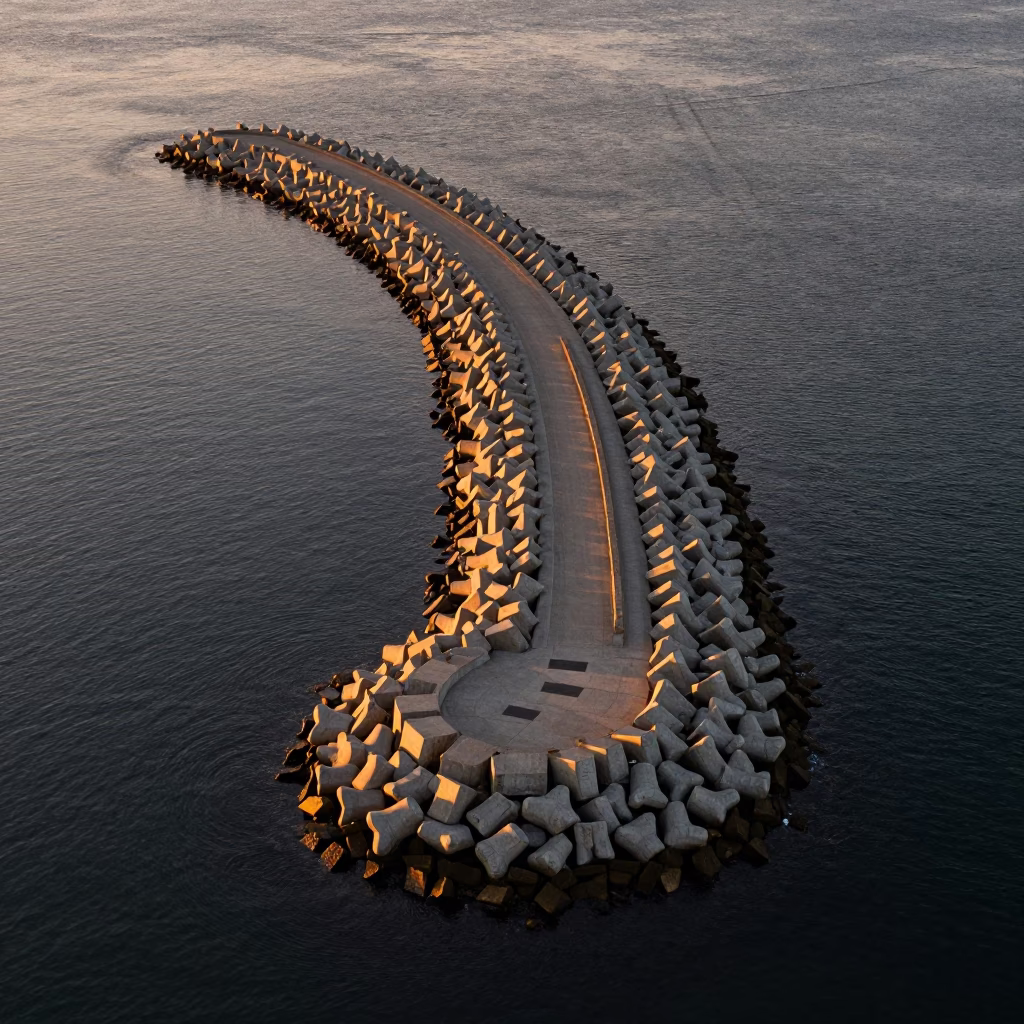 Vancouver Harbor Spiral Breakwater Bird's Eye View Honeyed Evening Light in in Vancouver, British Columbia, Canada