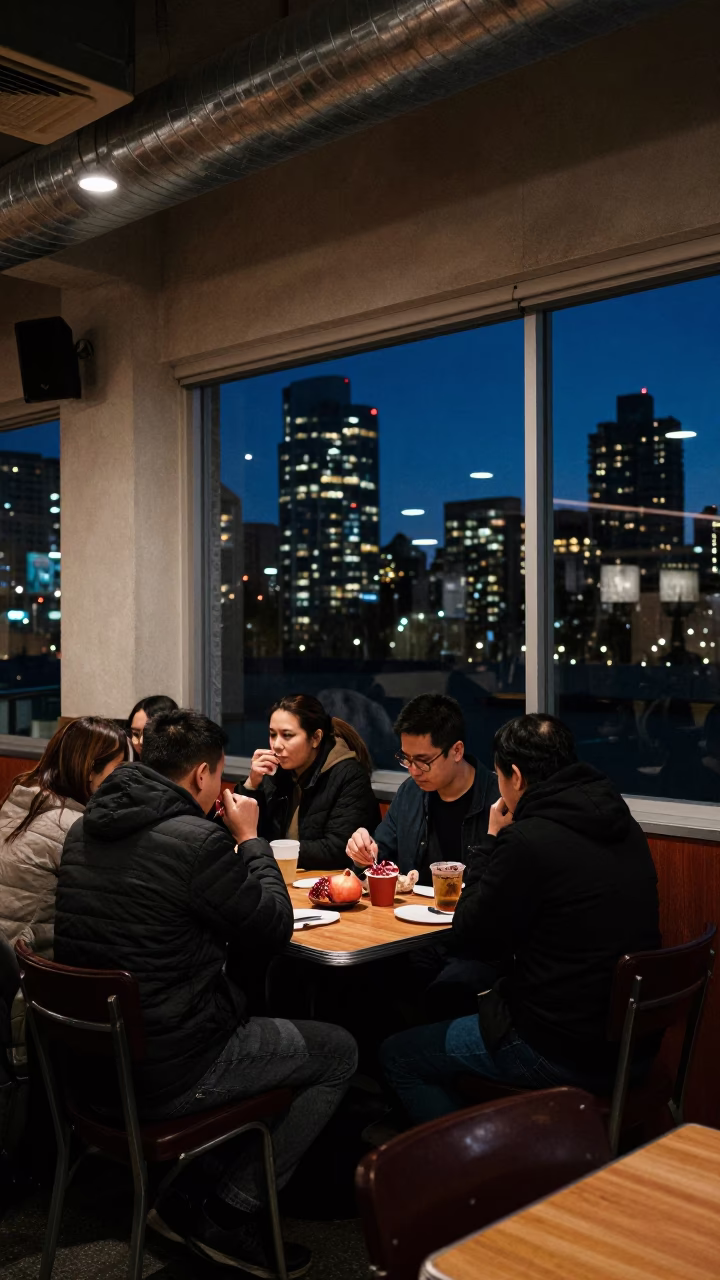 Vancouver Late Night Diner Interior with Pomegranate and Steel Handle in in Vancouver, British Columbia, Canada