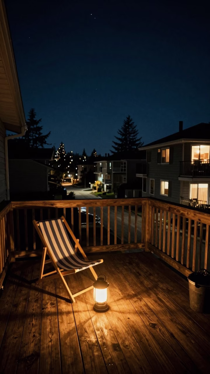 Vancouver Night Sky Lantern Light Deck Chair and Fig Tree Ripe Fruit British Columbia in in Vancouver, British Columbia, Canada