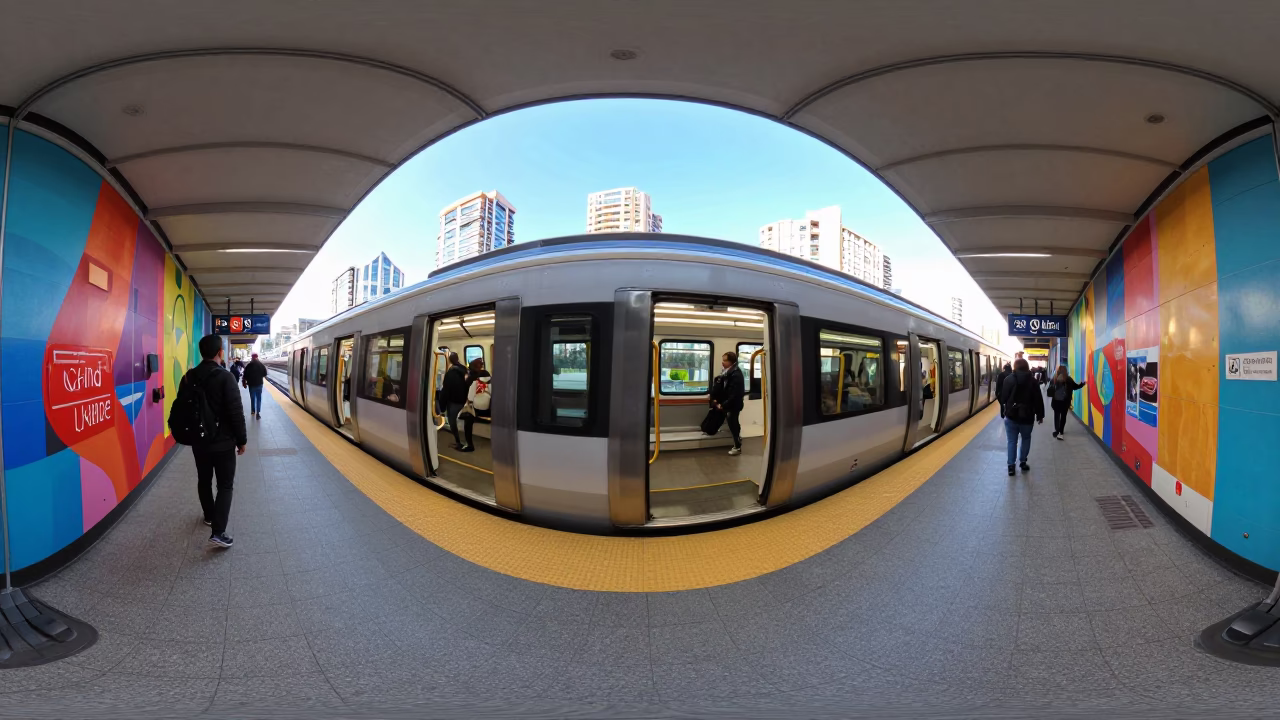 Vancouver Skytrain Station Art Corridor Late Afternoon Commute in in Vancouver, British Columbia, Canada