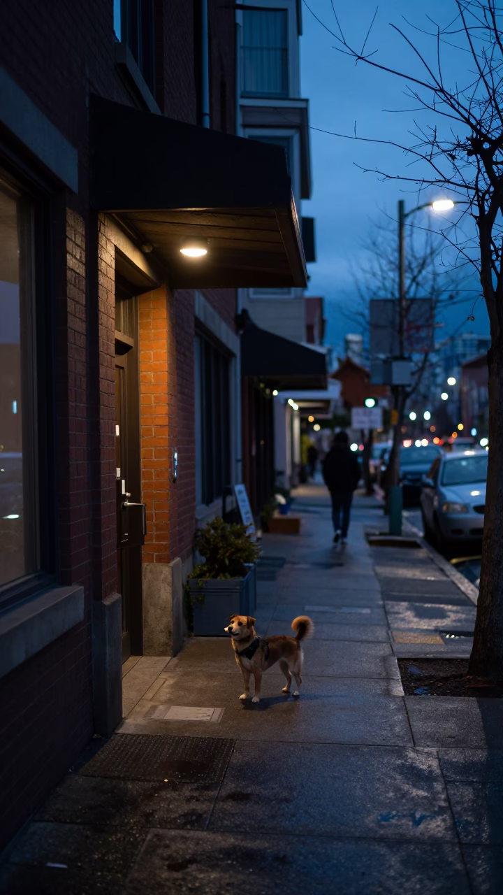 Vancouver Street Scene at The Predawn Darkness Light in in Vancouver, British Columbia, Canada