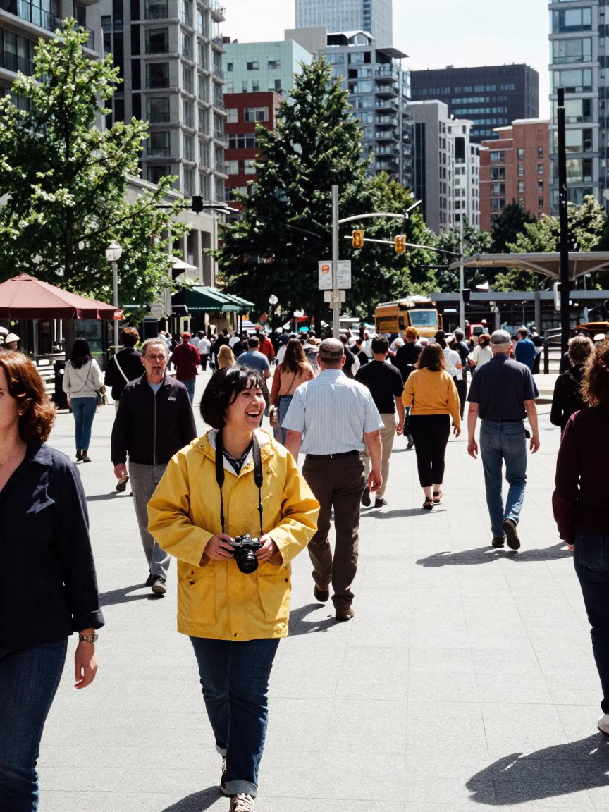 Vancouver Street Scene Midday Busy Crowd and Urban Life in in Vancouver, British Columbia, Canada