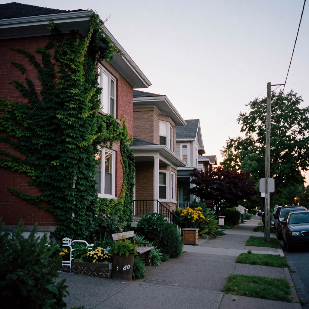 Vancouver Summer Evening Street Scene With Ivy Vines And Clothesline in in Vancouver, British Columbia, Canada