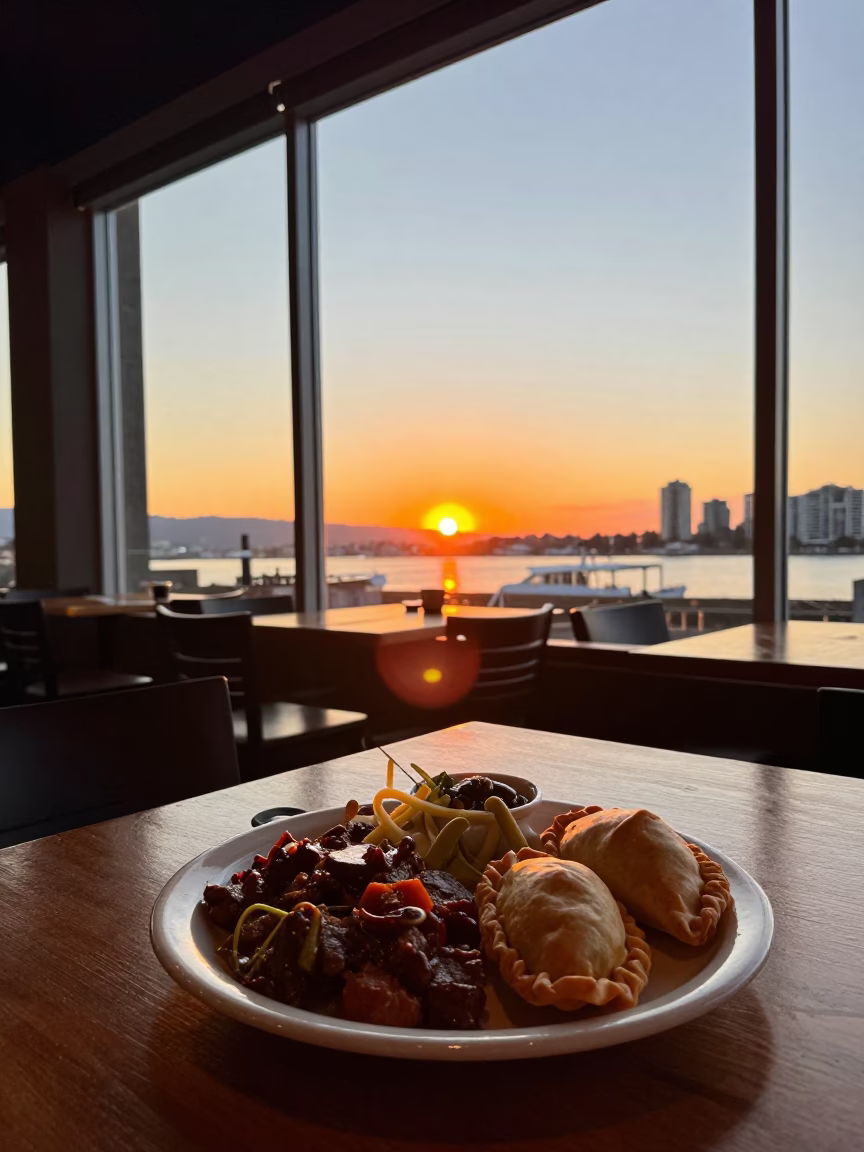 Vancouver Sunset Lomo Saltado and Empanadas at Gastown Dining Table in in Vancouver, British Columbia, Canada