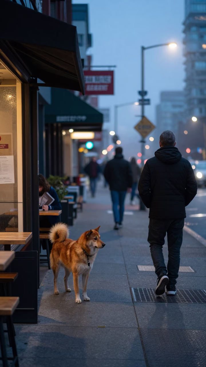 Vancouver Twilight Street Scene With Fogged Windows And Local Details in in Vancouver, British Columbia, Canada